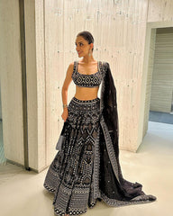 Georgette Party Wear Sequence With Thread Work Black Lehenga Choli Georgette Party Wear Sequence With Thread Work Black Lehenga Choli