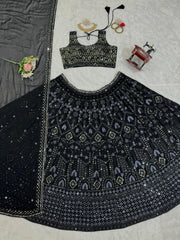 Georgette Party Wear Sequence With Thread Work Black Lehenga Choli Georgette Party Wear Sequence With Thread Work Black Lehenga Choli