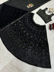 Georgette Party Wear Sequence With Thread Work Black Lehenga Choli Georgette Party Wear Sequence With Thread Work Black Lehenga Choli