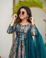 Demanding Organza Blue Color Multi Design Anarkali Suit Demanding Organza Blue Color Multi Design Anarkali Suit