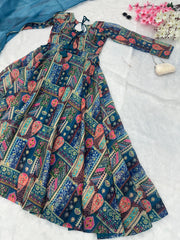 Demanding Organza Blue Color Multi Design Anarkali Suit Demanding Organza Blue Color Multi Design Anarkali Suit