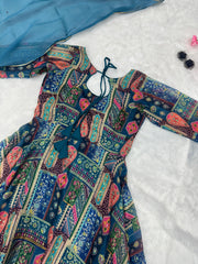 Demanding Organza Blue Color Multi Design Anarkali Suit Demanding Organza Blue Color Multi Design Anarkali Suit