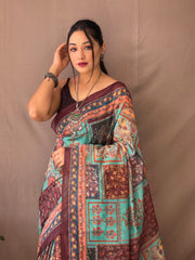 Fantastic Pure Malai Cotton Kalamkari Sky Blue Saree Fantastic Pure Malai Cotton Kalamkari Sky Blue Saree
