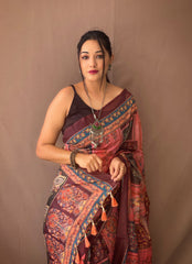 Fantastic Pure Malai Cotton Kalamkari Pink Saree Fantastic Pure Malai Cotton Kalamkari Pink Saree