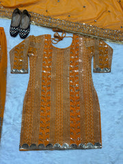 Charming Georgette 5mm Embroidery Work Orange Color Sharara Suit Charming Georgette 5mm Embroidery Work Orange Color Sharara Suit