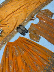 Charming Georgette 5mm Embroidery Work Orange Color Sharara Suit Charming Georgette 5mm Embroidery Work Orange Color Sharara Suit