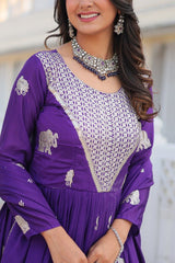 Mesmerizing Georgette Sequence Work Purple Color Gown Mesmerizing Georgette Sequence Work Purple Color Gown