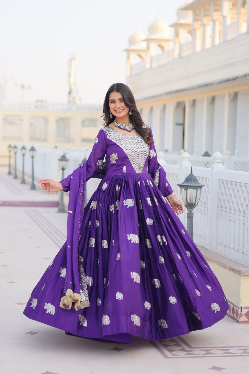 Mesmerizing Georgette Sequence Work Purple Color Gown