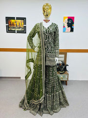 Awesome Georgette Sequence Work Green  Color Sharara Suit Awesome Georgette Sequence Work Green  Color Sharara Suit