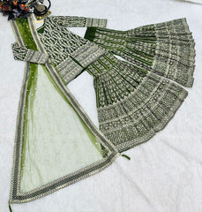 Awesome Georgette Sequence Work Green  Color Sharara Suit Awesome Georgette Sequence Work Green  Color Sharara Suit