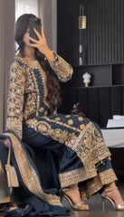 Captivating Navy Blue Color Georgette Revet Moti Salwar Suit Captivating Navy Blue Color Georgette Revet Moti Salwar Suit