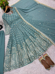 Classic Georgette Sky Blue Color Embroidery Work Salwar Suit Classic Georgette Sky Blue Color Embroidery Work Salwar Suit