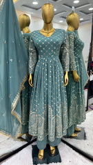 Classic Georgette Sky Blue Color Embroidery Work Salwar Suit Classic Georgette Sky Blue Color Embroidery Work Salwar Suit