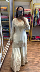 Weeding Wear Embroidered Work White Color Sharara Suit Weeding Wear Embroidered Work White Color Sharara Suit