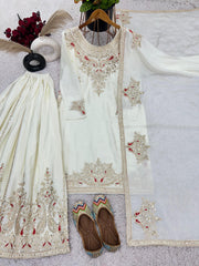 Weeding Wear Embroidered Work White Color Sharara Suit Weeding Wear Embroidered Work White Color Sharara Suit