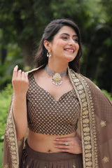 Charming Heavy Embroidery Sequence Work Beige Color Lehengha Choli Charming Heavy Embroidery Sequence Work Beige Color Lehengha Choli