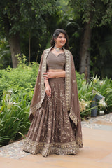 Charming Heavy Embroidery Sequence Work Beige Color Lehengha Choli Charming Heavy Embroidery Sequence Work Beige Color Lehengha Choli
