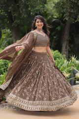 Charming Heavy Embroidery Sequence Work Beige Color Lehengha Choli Charming Heavy Embroidery Sequence Work Beige Color Lehengha Choli