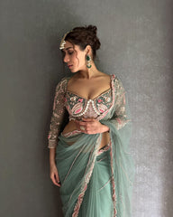 Party Wear Hand Diamond Work Teal Blue Color saree Party Wear Hand Diamond Work Teal Blue Color saree