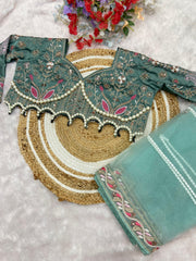 Party Wear Hand Diamond Work Teal Blue Color saree Party Wear Hand Diamond Work Teal Blue Color saree