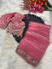 Party Wear Hand Diamond Work Pink Color saree Party Wear Hand Diamond Work Pink Color saree