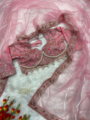 Party Wear Hand Diamond Work Pink Color saree Party Wear Hand Diamond Work Pink Color saree