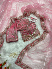 Party Wear Hand Diamond Work Pink Color saree Party Wear Hand Diamond Work Pink Color saree