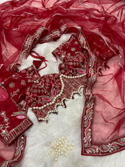 Party Wear Hand Diamond Work Red Color saree Party Wear Hand Diamond Work Red Color saree