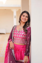 Designer Chinon Silk Pink Purple Color Lehenga Choli Designer Chinon Silk Pink Purple Color Lehenga Choli