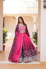 Designer Chinon Silk Pink Purple Color Lehenga Choli Designer Chinon Silk Pink Purple Color Lehenga Choli