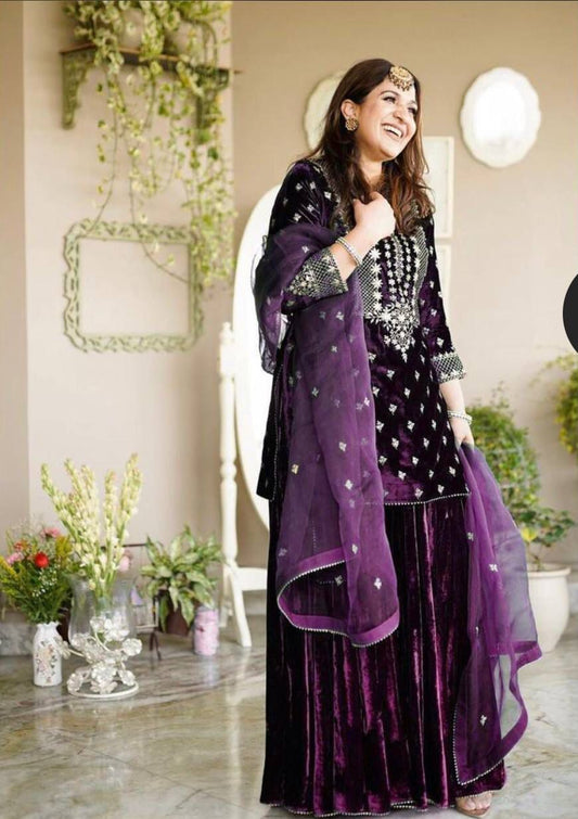 Fantastic Georgette Purple Color Sharara Suit