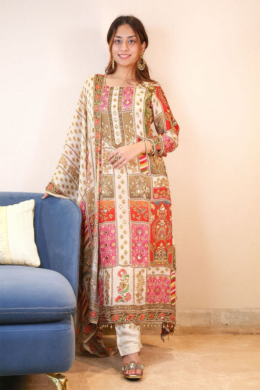 Multi Color Chinon Silk Digital Printed Straight Salwar Suit