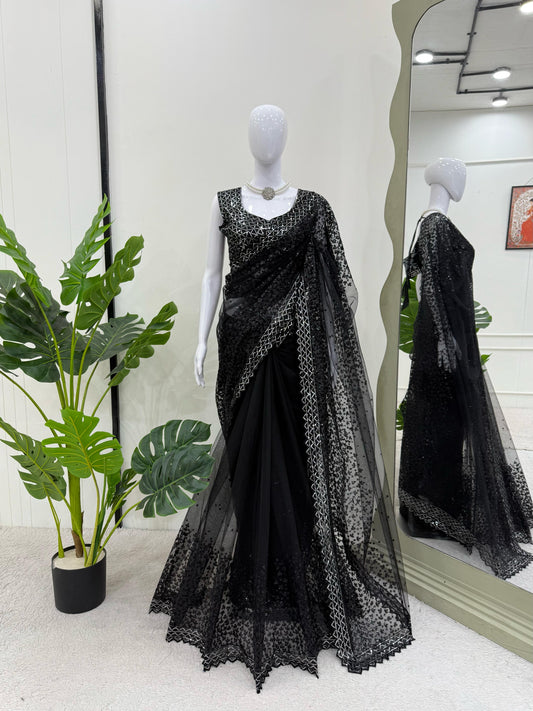 Attractive Soft Net Black Color Saree