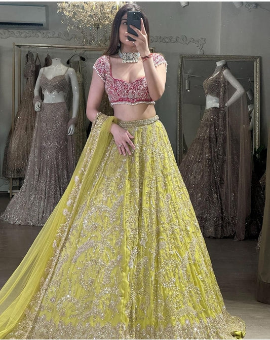 Innovative Lemon Color Heavy Lehenga Choli