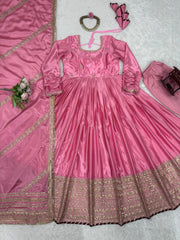 Occasion Wear Sequence Work Pink Color Anarkali Gown Occasion Wear Sequence Work Pink Color Anarkali Gown