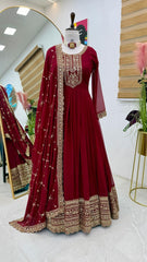 Outstanding Embroidery Sequence Work Red Color Gown Outstanding Embroidery Sequence Work Red Color Gown