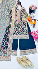 Awesome Navy Blue Color Plazzo Suit Awesome Navy Blue Color Plazzo Suit