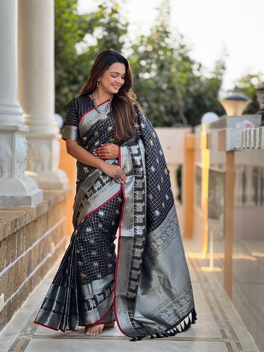 Good Looking Soft Silk Black Color Saree