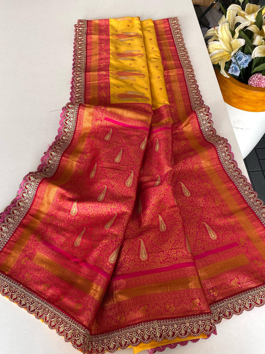Lovely Paithani Silk Yellow Color Saree
