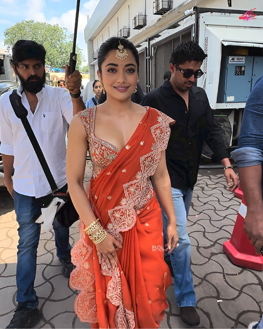 Vichitra Silk Orange Color Saree