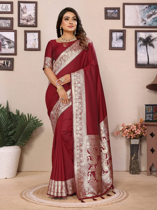 Luxuriant Banarasi Silk Maroon Color Saree