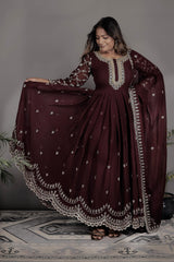Unique Riveted Moti Work Wine Color Gown Unique Riveted Moti Work Wine Color Gown