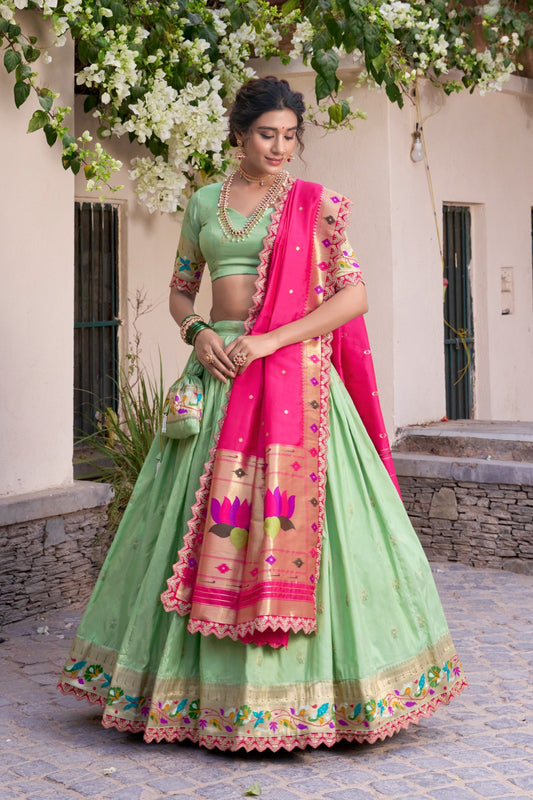Festive Special Paithani Silk Pista Color Lehenga Choli