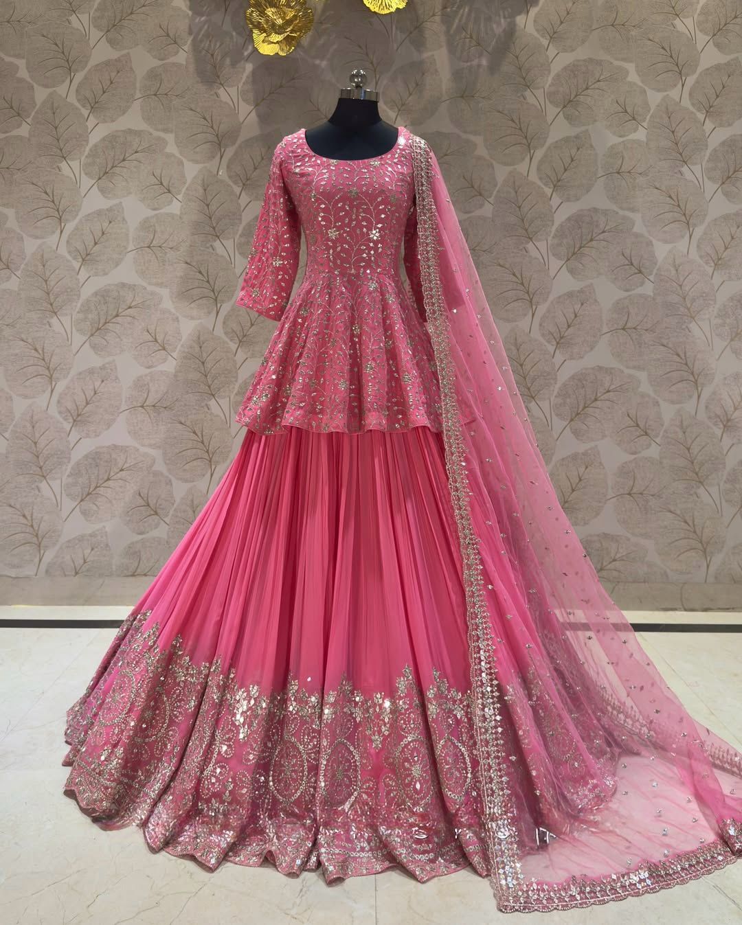 Ravishing Embroidery Work Pink Color Top With Lehenga