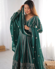 Demanding Sequence Work Teal Green Color Gown Demanding Sequence Work Teal Green Color Gown