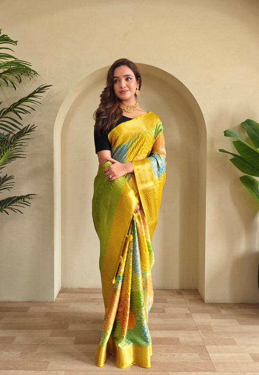 Multi Color Design Stylish Print Yellow Color Saree
