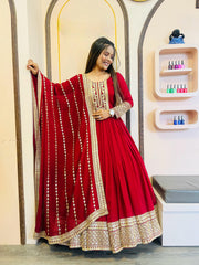 Designer Sequence Work Long Red Gown WIth Dupatta Designer Sequence Work Long Red Gown WIth Dupatta