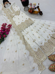 Gorgeous Heavy Work White Color Sharara Suit Gorgeous Heavy Work White Color Sharara Suit