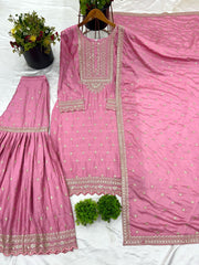 Delightful Chinon Silk Pink Color Sharara Suit Delightful Chinon Silk Pink Color Sharara Suit