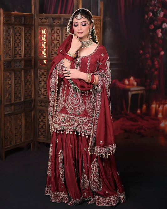 Wonderful Maroon Color Georgette Party Wear Sharara Suit